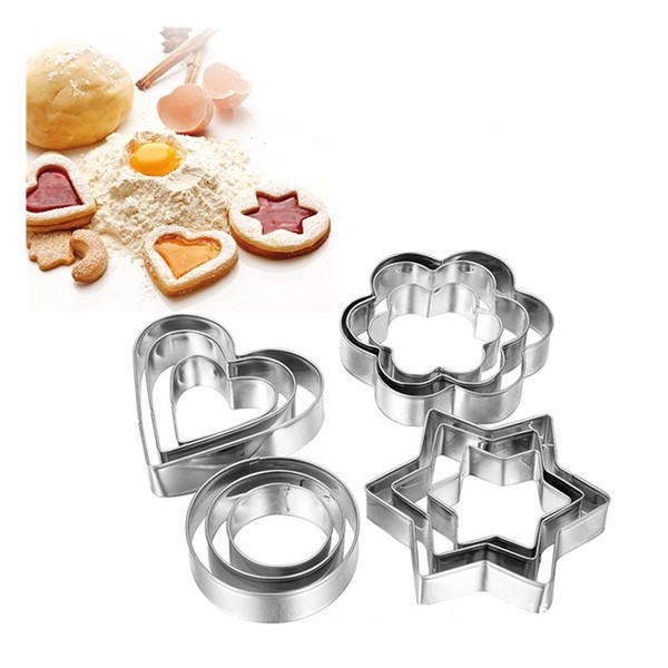 Metal Cookie Cutter Set Heart, Star, Round, Flower Set of