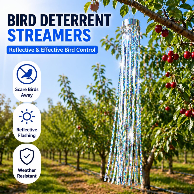 Bird Scarer Windsock Holographic Silver Windsock, High Reflection Bird Deterrents