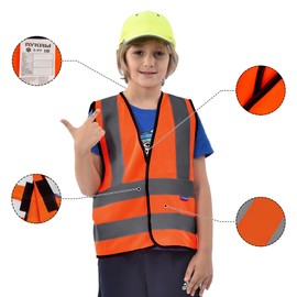 AYKRM Orange Childs high vis vest KIDS high vis Reflective Safety Vest High Visibility child hi vis vest high vis Waistcoat 10-14Y