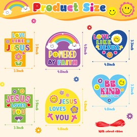 24Set Jesus Christian Religious Crafts for Kids Bulk Sunday School Crafts Kit Jesus Love You DIY Sticker Hanging Ornament for Classroom VBS Activities Faith Vacation Bible School Church Party Gifts