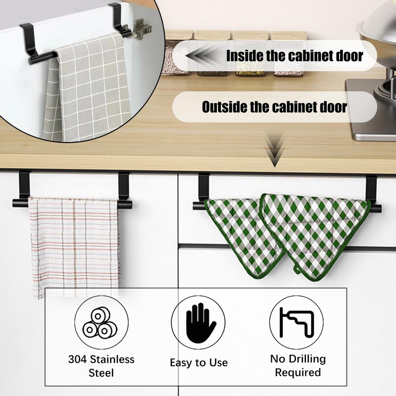 RETON 3 PCS Over The Door Towel Rail, Stainless Steel