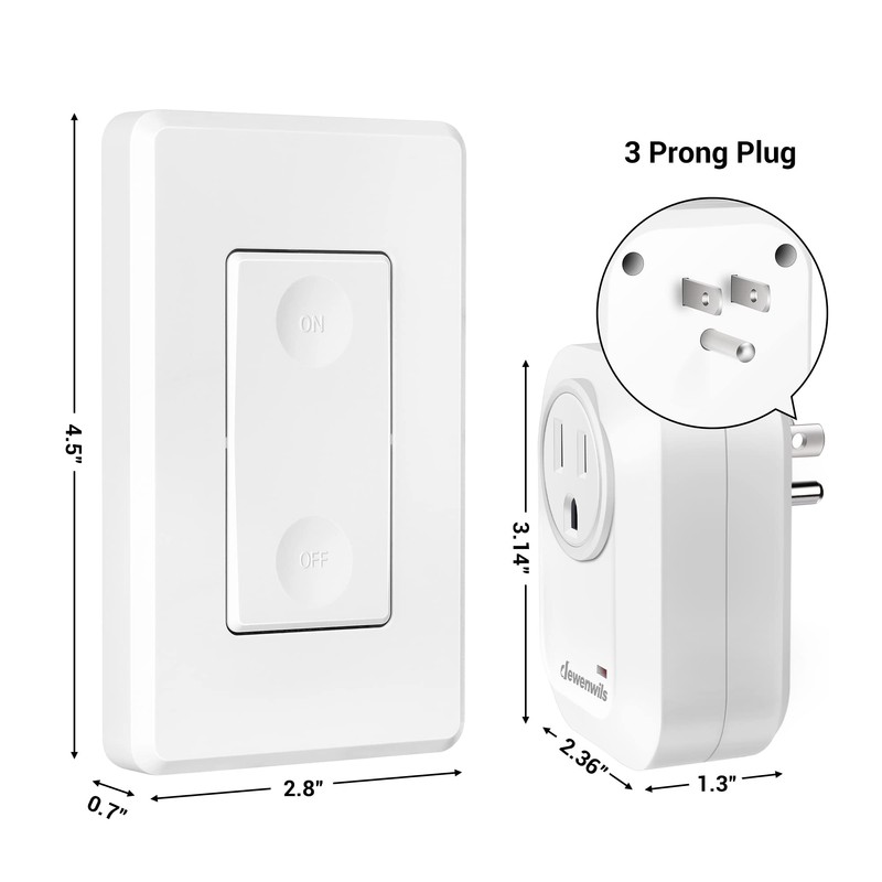 DEWENWILS Wireless Remote Wall Switch and Outlet, No Wiring, On