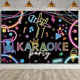 MEHOFOND 8x6ft Karaoke Party Backdrop Large Rock Star Music Disco Background Banner Music Theme Karaoke Party Decorations Musical Night Show Microphone Vacation Party Birthday Decor Supplies