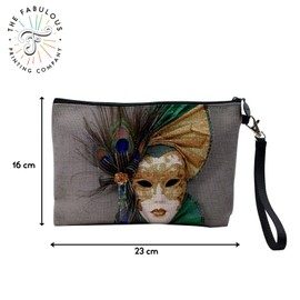 Tasche aus Leinen – Karneval von Venedig Maske Weiß Grün und Gold – Kosmetiktasche aus Segeltuch in Leinenoptik – Geldbörse – 15 x 10 cm, leinen, 23.5 x 15 cm, Kosmetiktasche
