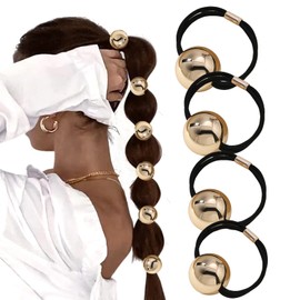 4PCS Gold Metal Hair Ties Stretchy NonDamage Ponytail Holders for Thick Hair Round Geometric Hair Cuffs for women and girls' party everyday dress Hair decoration