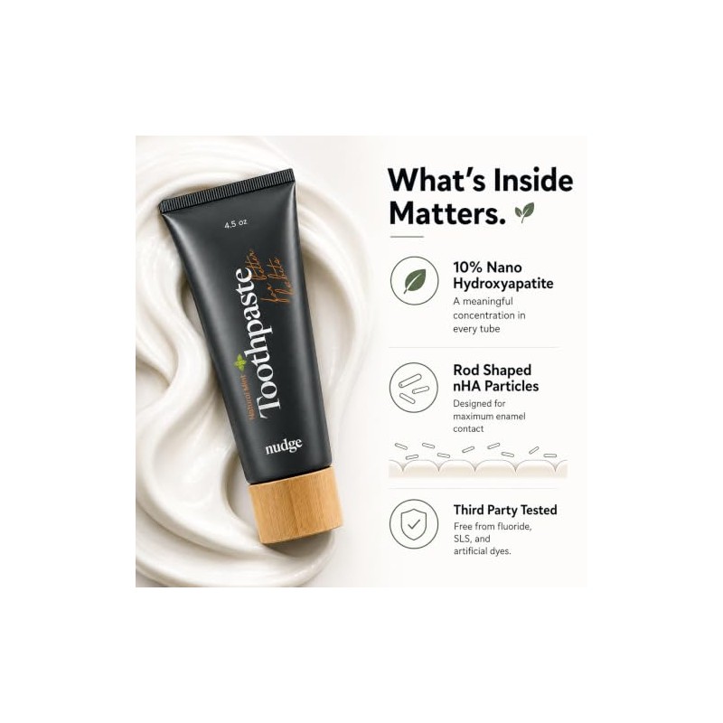 Nudge 10% Nano Hydroxyapatite Toothpaste, Rod-Shaped nHA for Maximum Enamel