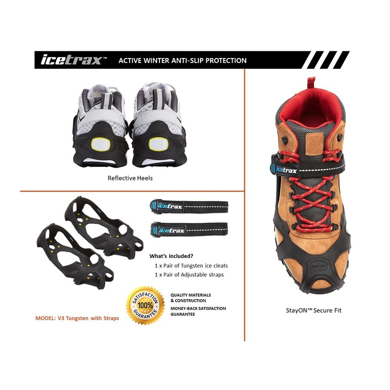 ICETRAX V3 Tungsten Ice Cleats with Straps Combo Pack, Winter