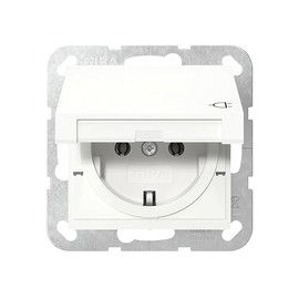Gira 445403 Schuko Socket with Hinged Lid System 55 Pure White Glossy