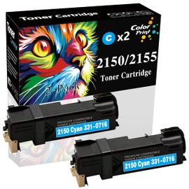 Color Print Compatible Toner Cartridges Replacement for Dell 2150cn 2155cn for Color Laser 2150 2150cdn Multi-Function 2155 2155cdn Printer (2-Pack, 331-0716 Cyan)