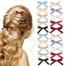 20PCS Mini Bow Hair Clips for Women, Solid Color Tassel Ribbon Bowknot Hair, Elegant French Bowknot Snap Hair Clips, Ribbon Hair Bows Barrettes Accessories for Women Bride Decoration