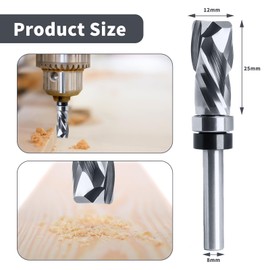 ESTVIIG Spiral Flush Cutter 8 mm Shank, Up Down Cut, Solid Carbide Milling Cut, Spiral Cutter, Ribbed Base, Double Ball Bearings for DIY Woodworking