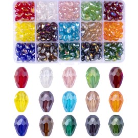 MissAudrey Teardrop Glass Crystal Beads for Jewelry Making 300pcs 8 x 12mm AB Colour Faceted Vertical Hole Shape Loose Spacer Beads Assortment for DIY Bracelet Necklace with Container