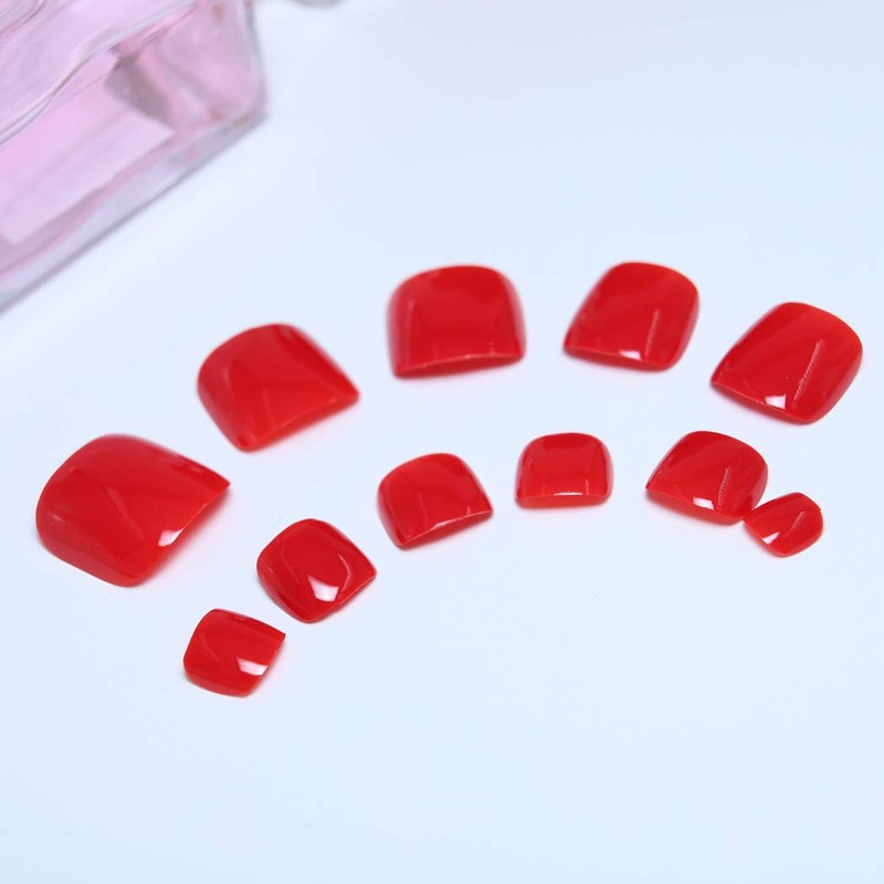 Yienate 24 Pieces False Nails for Toes, Red Chic Exquisite