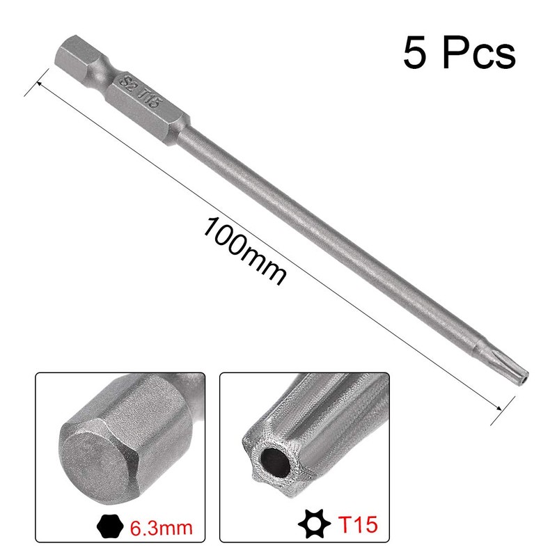 sourcing map 5 Pcs T15 Magnetic Torx Screwdriver Bits, 1/4