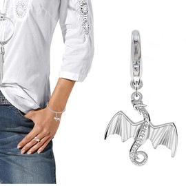 Goldene Hufeisen Dragon Charm Pendant 925 Sterling Silver 24 x 15 mm for Men and Women, Sterling Silver, No Gemstone