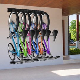 QWORK Bike Storage Rack - 6 Bike Wall Mount Bike Rack System with 5 Helmet Hooks for Garage, Home, Space Saving – Holds Up to 600lbs