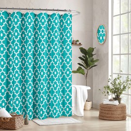 Biscaynebay Textured Fabric Shower Curtains 72" X 72", Turquoise Morocco Pearl Printed Decorative Modern Unique Neutral Decorative Bathroom Curtains Machine Washable