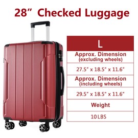 SVRCK Lightweight Durable Hardshell Luggage with Expandable Feature, 28-Inch Checked Suitcase, Red