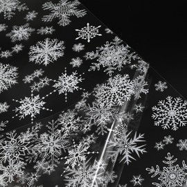 5m*80cm Christmas Snowflake Cellophane Wrapper for Hampers,Topeedy ECO Clear Plastic Wrapping Paper Sheets Perfect Anniversary Wedding Birthday Gift Bouquet (Supplied in a Folded Sheet)-Snowflake