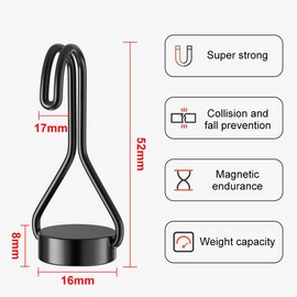 KARELLS Pack of 4 Black Magnetic Hooks, Magnetic Hooks, Extra Strong, Pivoting Swing Neodymium Magnetic Hooks, Key Holder, for Iron Doors, Refrigerators, Kitchen, Clothes Rack, Office, Magnetic Hooks