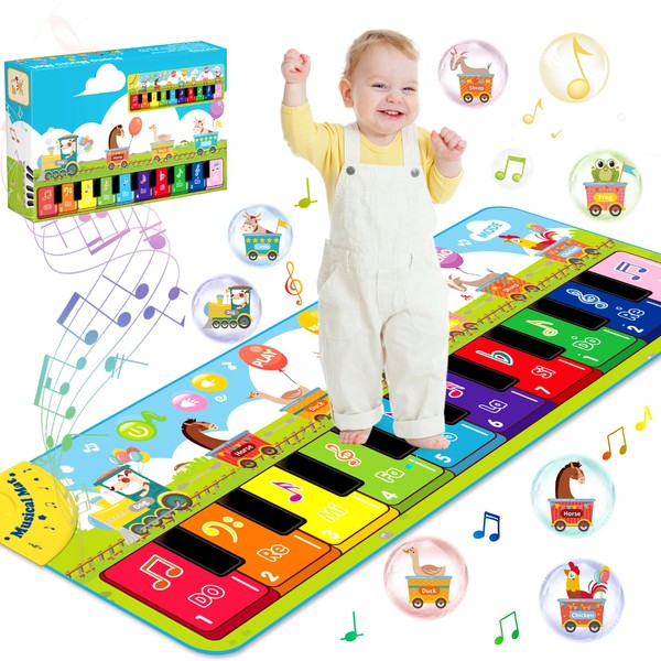 ZLPBAO Music Mat with 8 Animals, Large Baby Toy, Dance Mat, Music Mat, Piano Mat, Children's Toy from 1 Year Children's Birthday Gifts with 7 Instruments for Boys Girls 1 2 3 4 Years