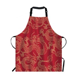 EKOBLA Dragon Aprons Chinese Traditional Culture Tattoo Power Symbol Flying Mascot Animal Waterproof Resistant Chef Cooking Kitchen BBQ Adjustable Aprons for Women Men 27x31 Inch
