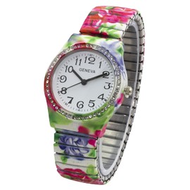 Blekon Collections Women's 34mm Case Floral Multicolor Stretch Band Watch