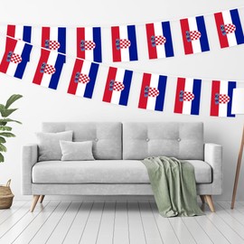 G128 Croatia Croatian Bunting Banner | Flag 8.2 x 5.5 Inch, Full String 33 Feet | Printed 150D Polyester, Decorations For Bar, School, Festival Events Celebration