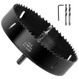 KINJOEK 6 Inch 152 mm HSS BI-Metal Hole Saw, Heavy Duty Steel Cornhole Boards Hole Saw Blade Corn Hole Tool Drill Bit Saw Cutter for Wood Drywall Plywood Metal Plastic Acrylic Fiberboard, Black