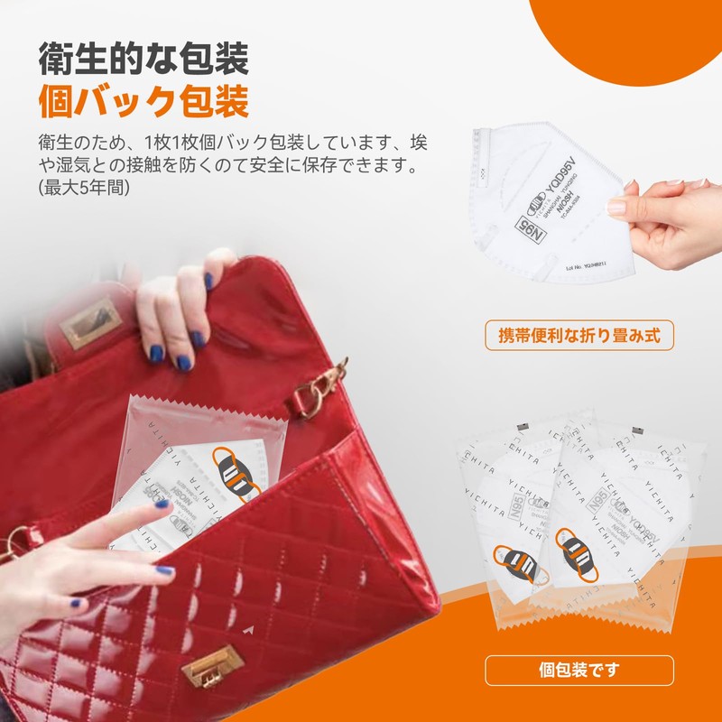 [YQ YICHITA] N95マスク コロナ対策 NIOSH認証 個包装 20枚 折畳式 頭掛け式 立体マスク