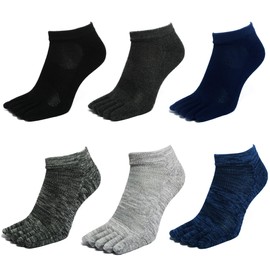 Asuka Men's 5-Toe Socks, Thick Sole Pile, Set A 6 Pairs