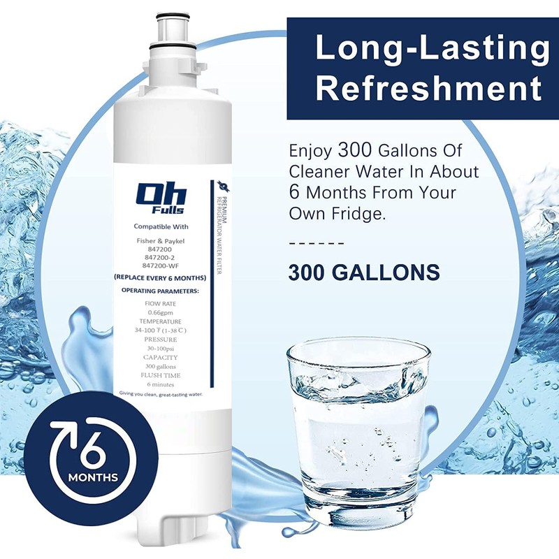 OHFULLS Refrigerator Water Filter 847200, Compatible with Fisher Paykel 847200