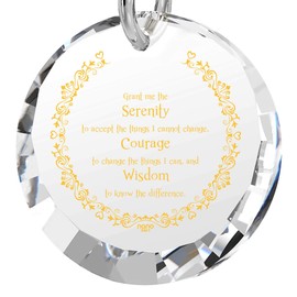 NanoStyle 925 Sterling Silver Serenity Prayer Necklace Inspirational Pendant 24k Gold Inscribed on Crystal CZ, 18"