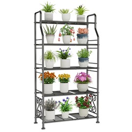 GIOTORENT Plant Stand Outdoor Indoor 5 Tier Metal Waterproof - 53.2" Plant Shelf for Patio, Balcony, Living Room, Large Capacity Tiered Plant Rack, Black