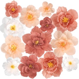 24Pcs Tissue Paper Flowers Large Boho Colorful Crepe Paper Flowers Handcrafted for Wedding Party Baby Bridal Shower Birthday Backdrop Classroom Nursery Craft Wall Decorations