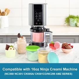 AFINSEA Creami Pints and Lids for Ninja,4 pack Creamy Icecream Containers Cups Jars Tubs Canisters Set,Smoothie Pot Compatible with NC299AMZ & NC300s Series Creamer Ice Cream Maker Machine