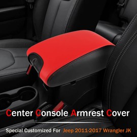 LEXLEY Center Console Pad Armrest Box Cover Waterproof Anti-Scratch Leather Protector Covers For Jeep 2011-2017 Wrangler JK-Red+Black