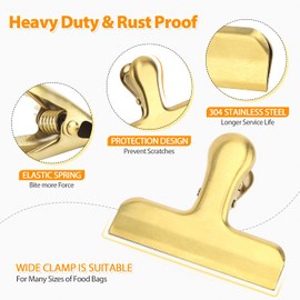 Pack of 8 Heavy Duty Metal Bag Clips, Stainless Steel, Tightly Seals Chip, Coffee, Bread or Cereal Bags to Keep Food Fresh, for Home, Kitchen, Office, Pantry, Camping (Gold)