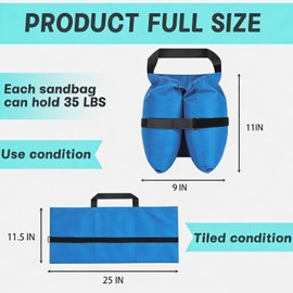 140 LBS Canopy Weights Sand Bags Set of 4, Heavy Duty 420D Oxford Tent Weights, Three-Compartment Sand Bags for Canopy Legs, Pop Up Canopy, Beach Umbrella, Gazebo (Blue)