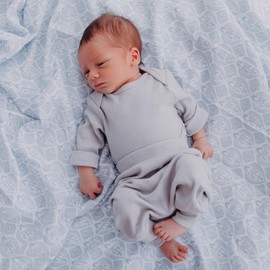 Organic Cotton Rib-Knit Baby Sleep Pants - Grey, 6-12 MTHS