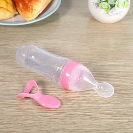 Bebé de Silicona de 90 Ml, Alimentador de Cuchara para bebé, Cucharas para bebé, Biberón con Cuchara, Alimentador de Cereales para Alimentos Frescos (Rosa)