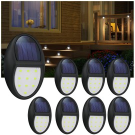 XINREE 8 Pack Outdoor Fence Solar Lights, IP68 Waterproof Solar Step Lamps, for Porch Deck Yard Garage Garden - White Light