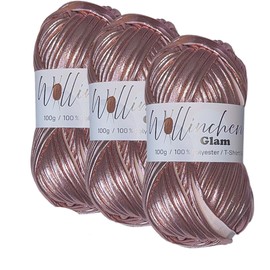 Wollinchen Glam - Metallic T-Shirt Yarn 100% Polyester, 100 g - Shiny Crochet Yarn - Stretchy & Stable - Ideal for Bags, Decoration, Macrame & DIY (Metallic Rose Gold)