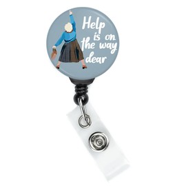 Limeloot Help is on The Way Dear Badge Reel | Funny Retractable Nurse Badge Clip with 34 Inch Cord and 360 Swivel | Nursing Badge Holder with Non-Serrated Alligator Clip