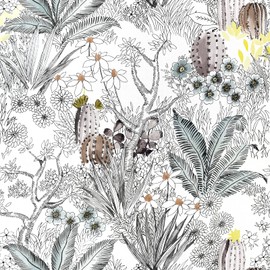 Wudnaye Gray Floral Wallpaper Peel and Stick Wallpaper Vintage Contact Paper 17.7 inch × 118.1 inch Self Adhesive Wall Paper Flower Wallpaper Stick and Peel Removable Botanical Wallpaper for Bathroom
