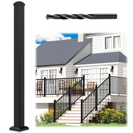Egadis 2.56 in. x 2.56 in. x 42.5 in. Aluminum Railing Post with Screws & Drill, Porch and Deck Railing Post, Black Textured Powder-Coat Finish Stair Post for Decks, Porches & Balconies (1x42.5 Post)