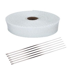 ETOPARS 2.5 cm x 5 m Fibreglass White Heat Protection Tape Exhaust Heat Wrap Shield Cover Car Motorcycle Manifold Tape with 6 Pieces Cable Ties