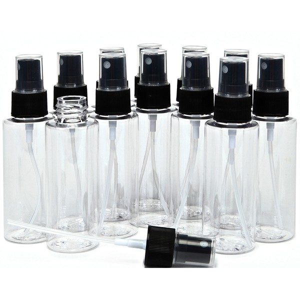 Vivaplex, 12, Clear, 2 oz, Plastic Bottles, with Black Fine Mist Sprayers