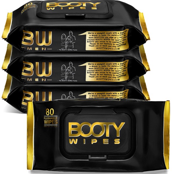 Booty Brand Wipes for Men - 320 Flushable Wipes for Adults | pH Balanced & Infused with Vitamin-E & Aloe for Bathroom