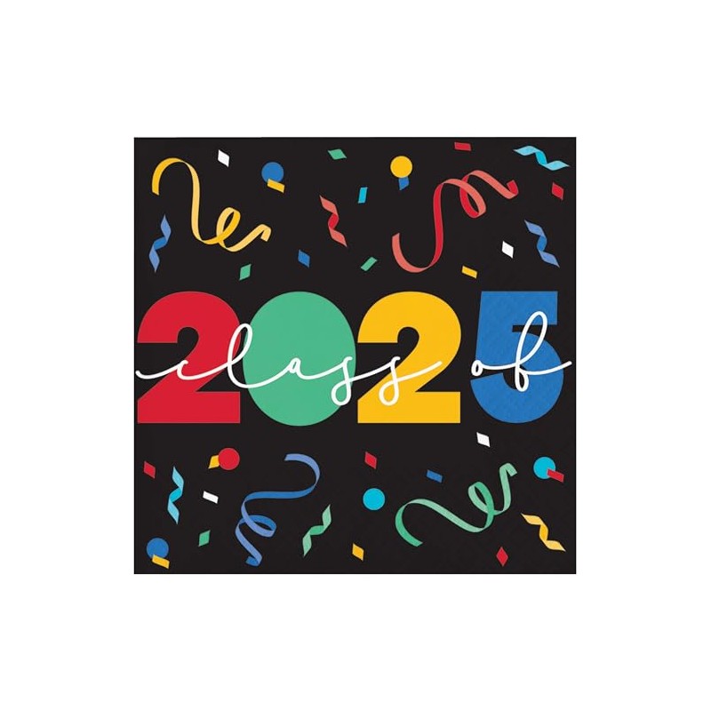 Grad Cap Toss 2025 Beverage Napkins, 48 Count